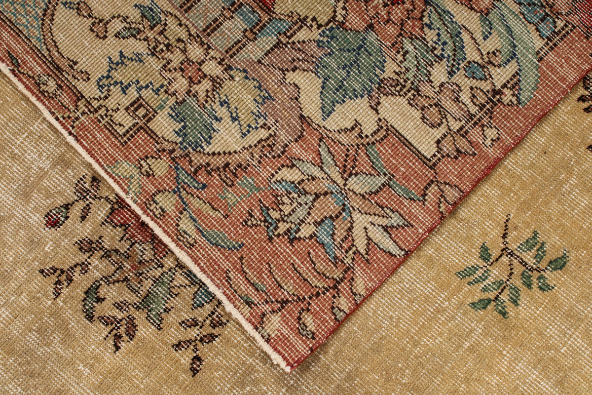 6x10 Ivory and Multicolor Turkish Overdyed Rug