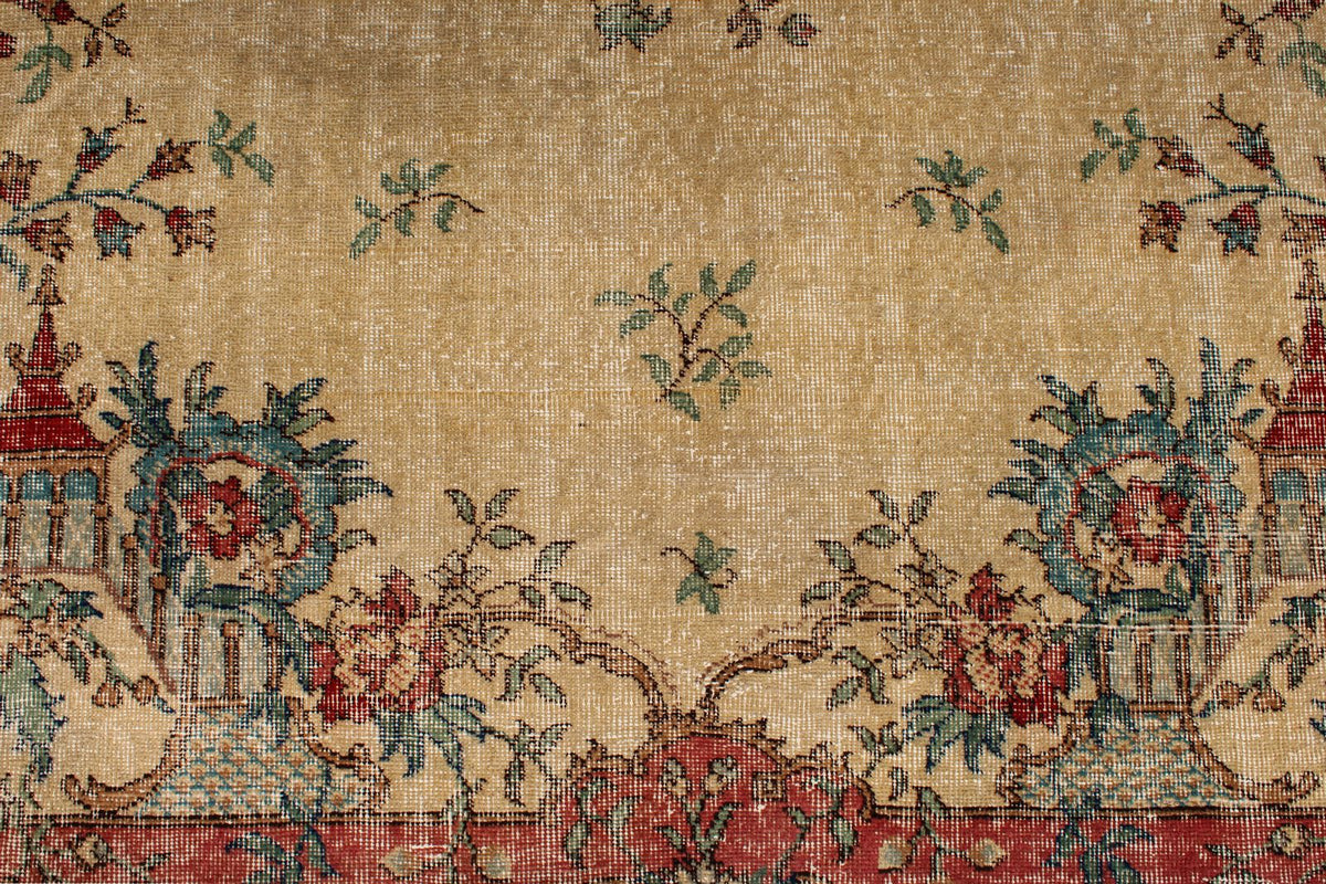 6x10 Ivory and Multicolor Turkish Overdyed Rug