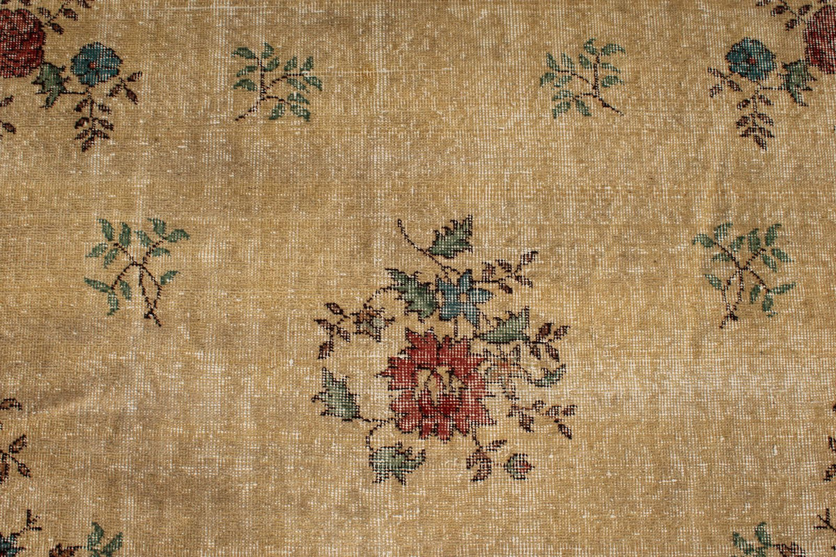 6x10 Ivory and Multicolor Turkish Overdyed Rug