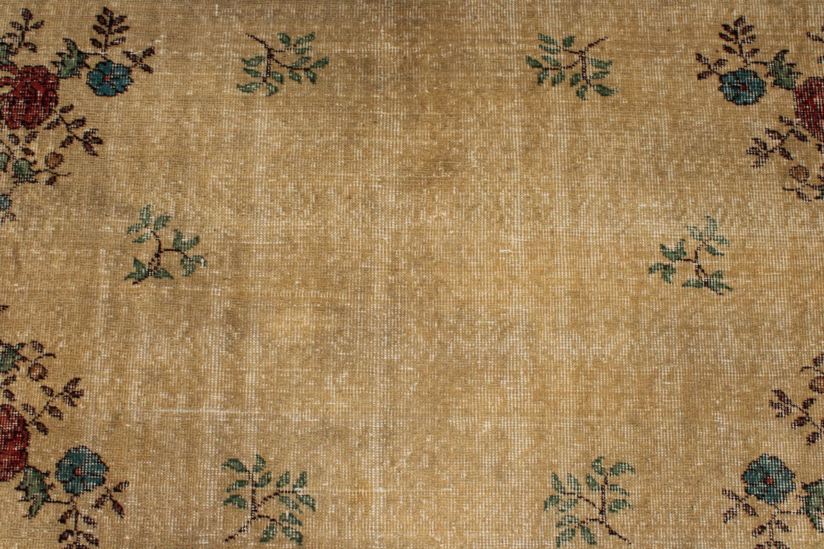 6x10 Ivory and Multicolor Turkish Overdyed Rug