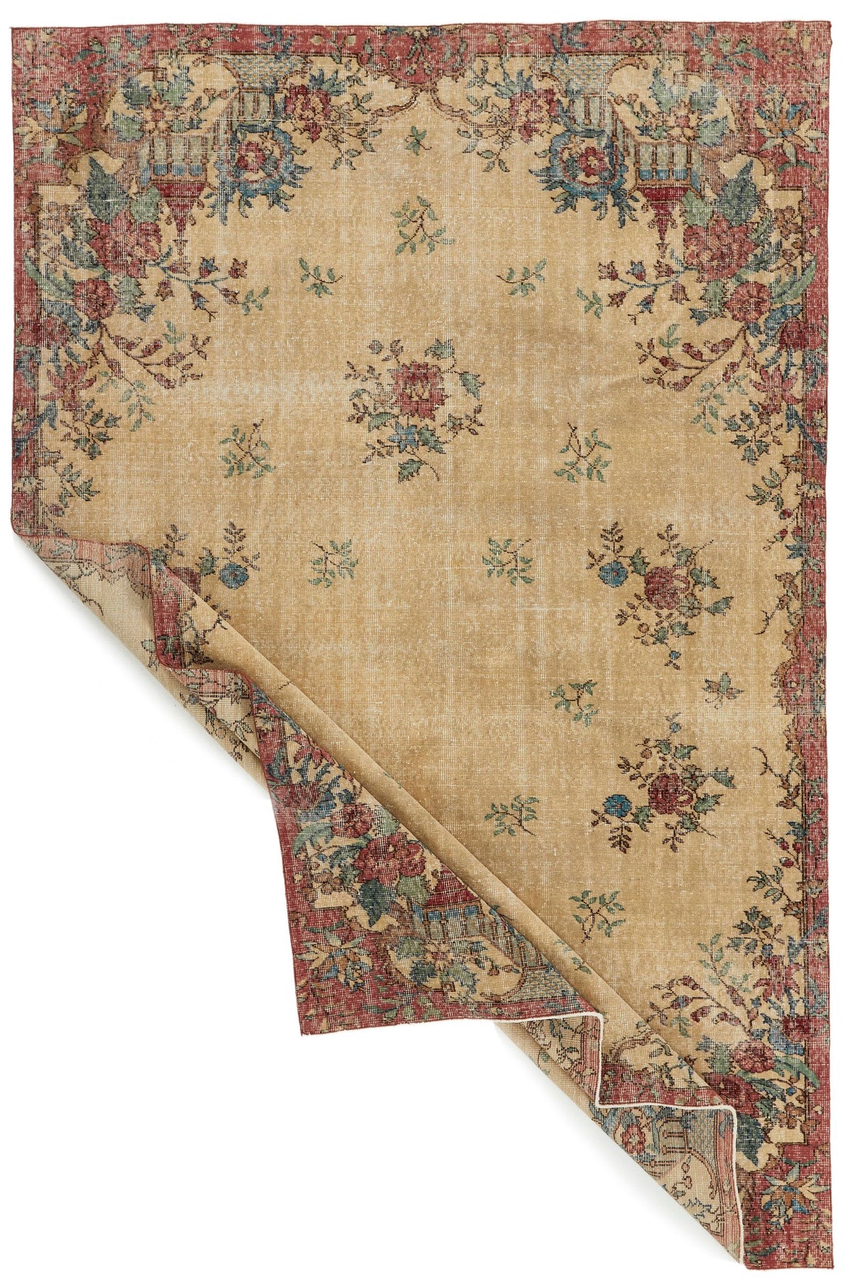 6x10 Ivory and Multicolor Turkish Overdyed Rug