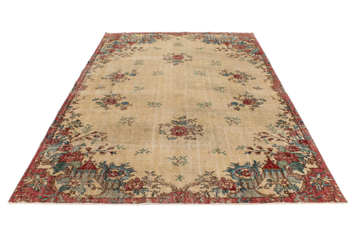6x10 Ivory and Multicolor Turkish Overdyed Rug