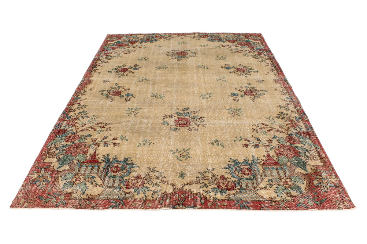 6x10 Ivory and Multicolor Turkish Overdyed Rug