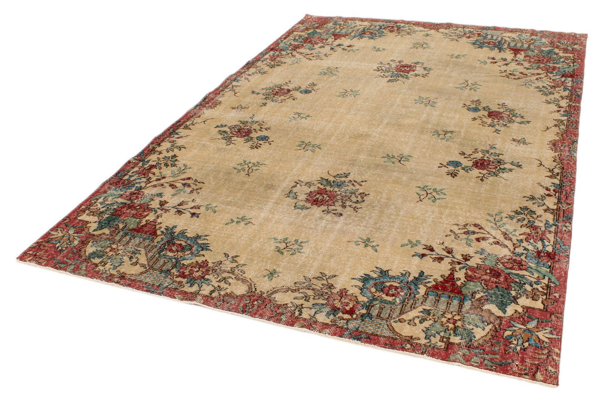 6x10 Ivory and Multicolor Turkish Overdyed Rug
