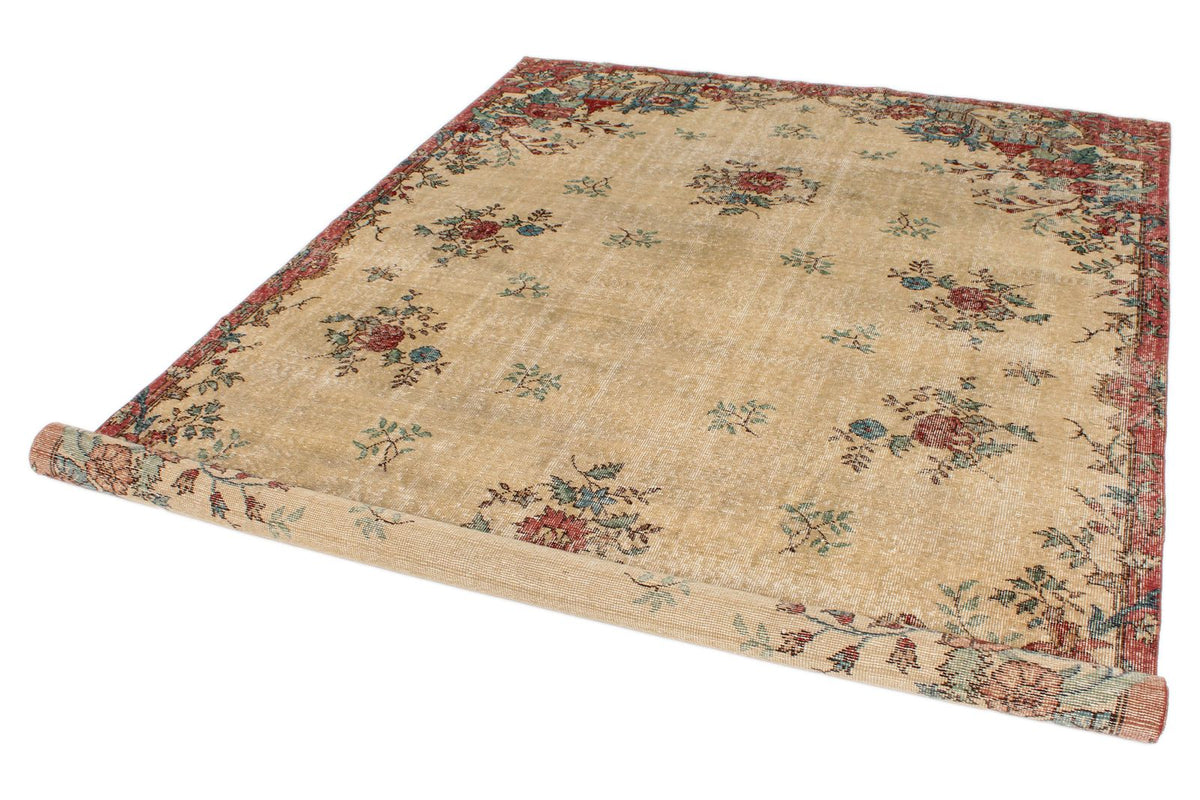 6x10 Ivory and Multicolor Turkish Overdyed Rug