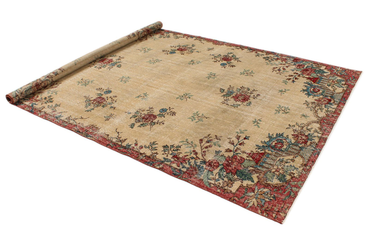 6x10 Ivory and Multicolor Turkish Overdyed Rug
