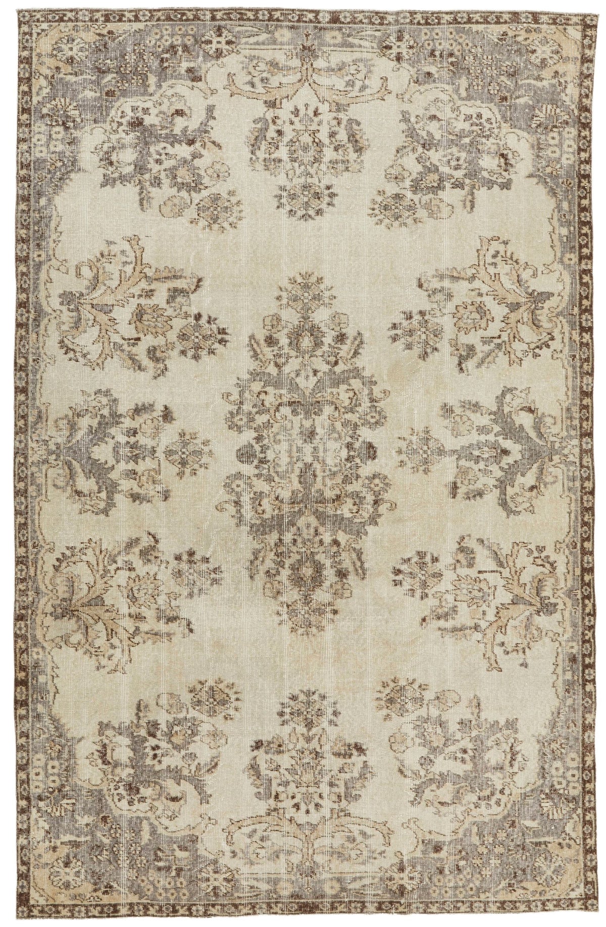 6x10 Ivory and Brown Turkish Overdyed Rug