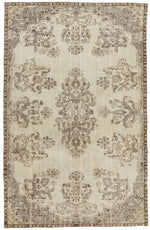 6x10 Ivory and Brown Turkish Overdyed Rug