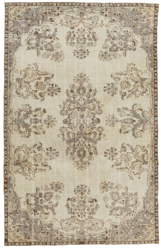 6x10 Ivory and Brown Turkish Overdyed Rug