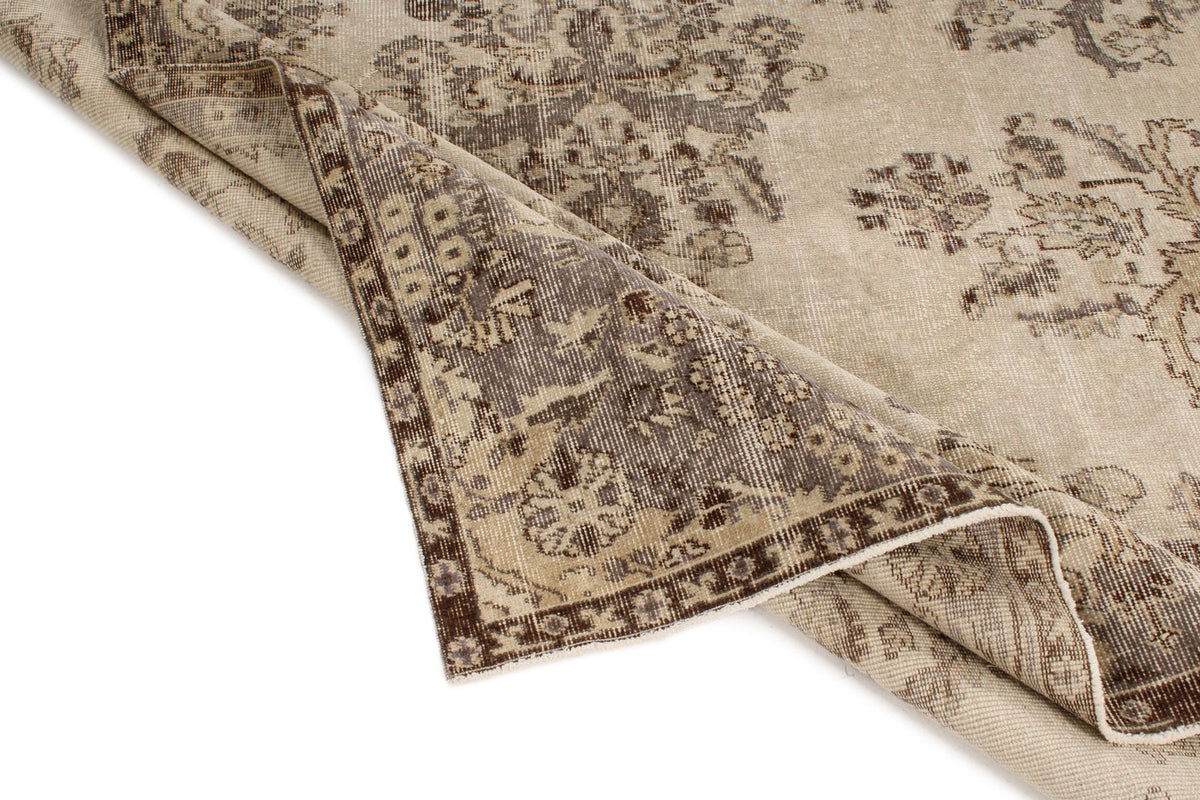 6x10 Ivory and Brown Turkish Overdyed Rug