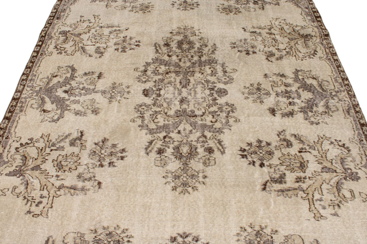 6x10 Ivory and Brown Turkish Overdyed Rug