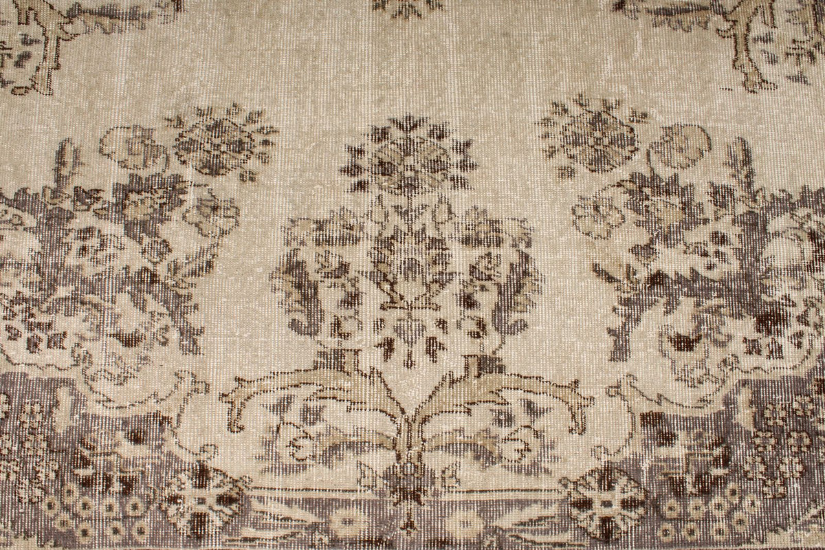 6x10 Ivory and Brown Turkish Overdyed Rug