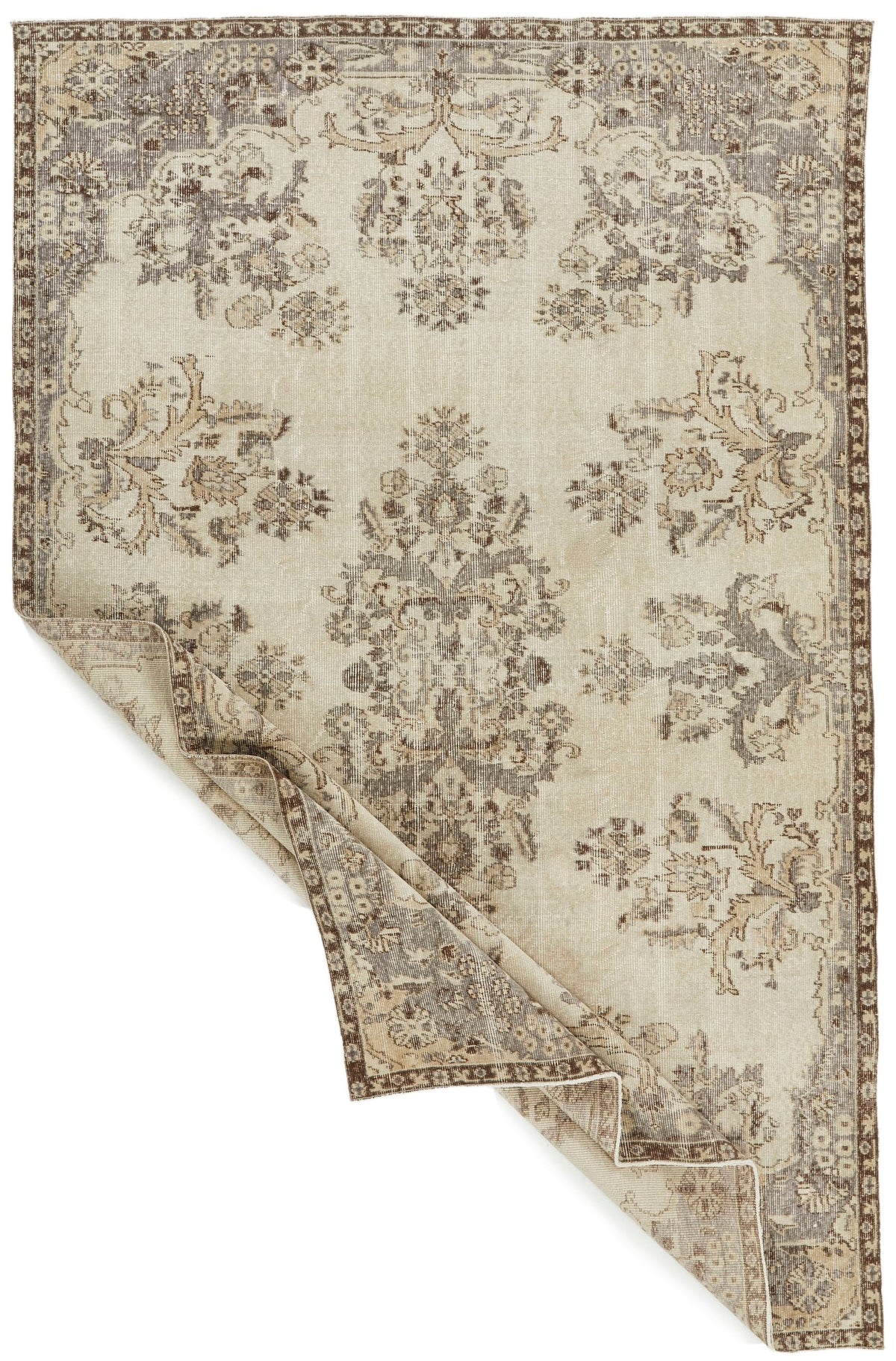 6x10 Ivory and Brown Turkish Overdyed Rug