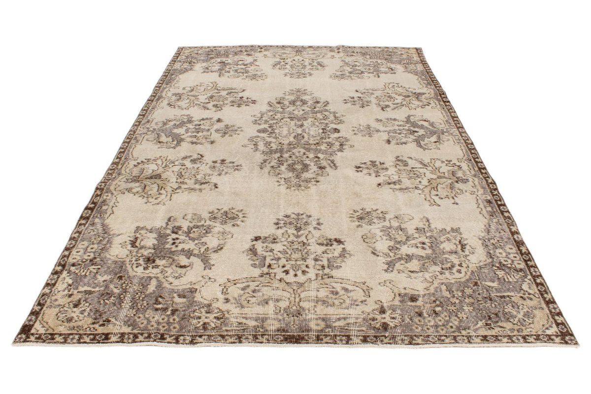 6x10 Ivory and Brown Turkish Overdyed Rug