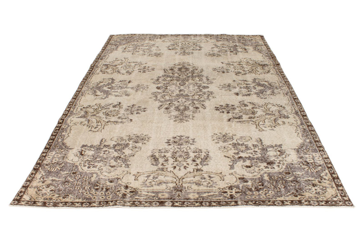 6x10 Ivory and Brown Turkish Overdyed Rug