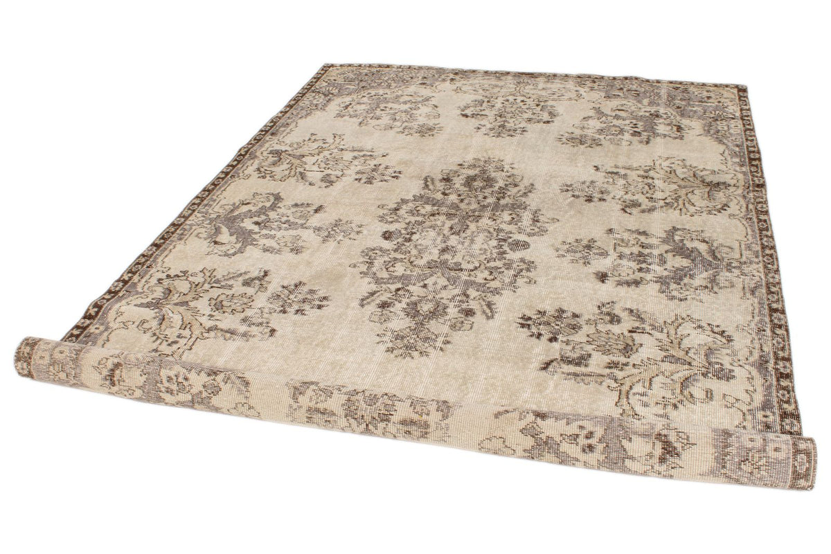 6x10 Ivory and Brown Turkish Overdyed Rug