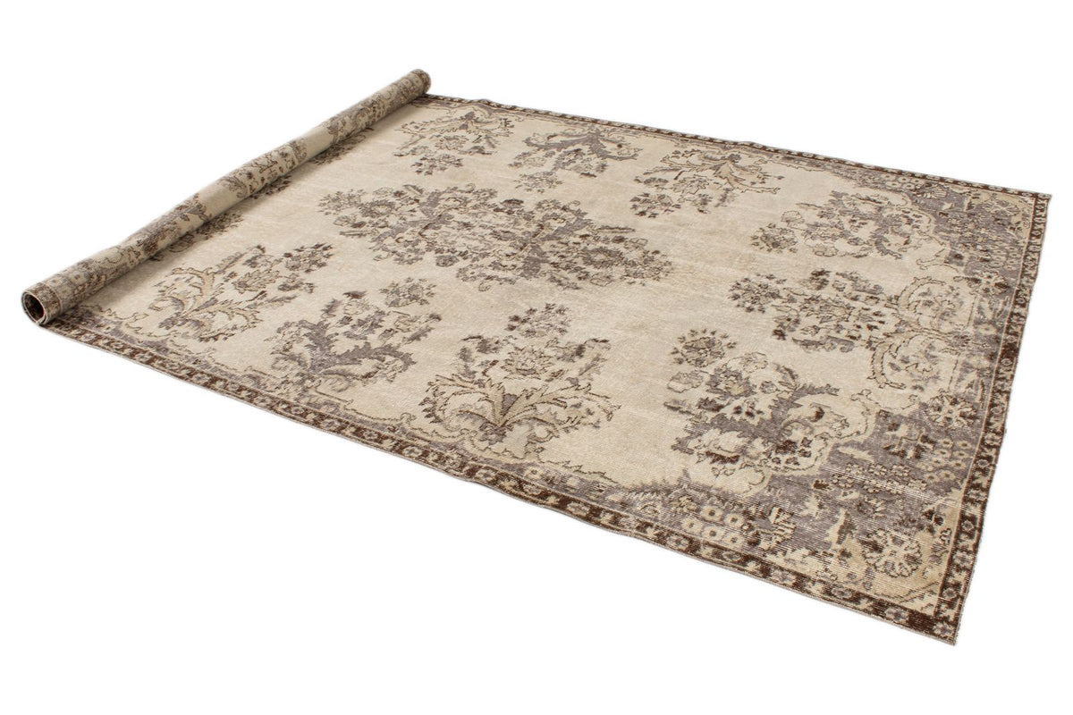 6x10 Ivory and Brown Turkish Overdyed Rug
