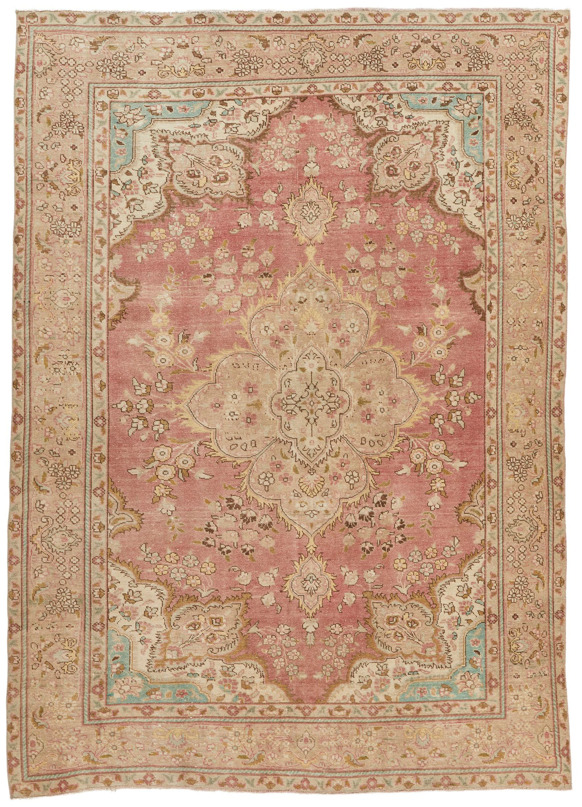 7x9 Pink and Multicolor Turkish Overdyed Rug