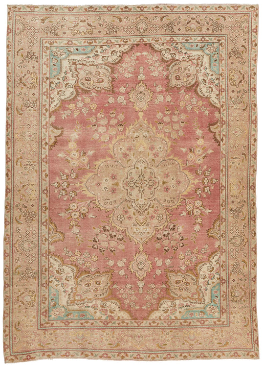 7x9 Pink and Multicolor Turkish Overdyed Rug