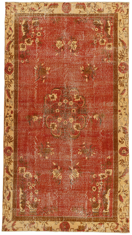 6x11 Orange and Beige Turkish Overdyed Rug