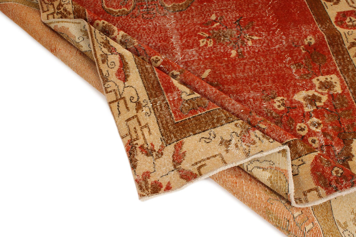 6x11 Orange and Beige Turkish Overdyed Rug