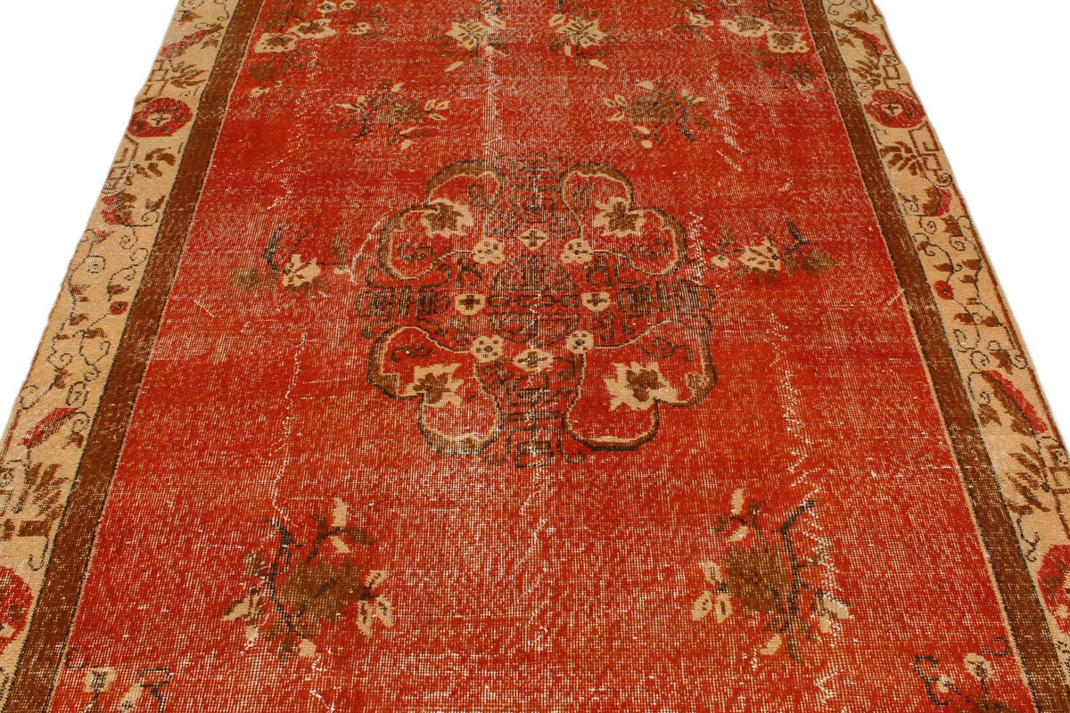 6x11 Orange and Beige Turkish Overdyed Rug