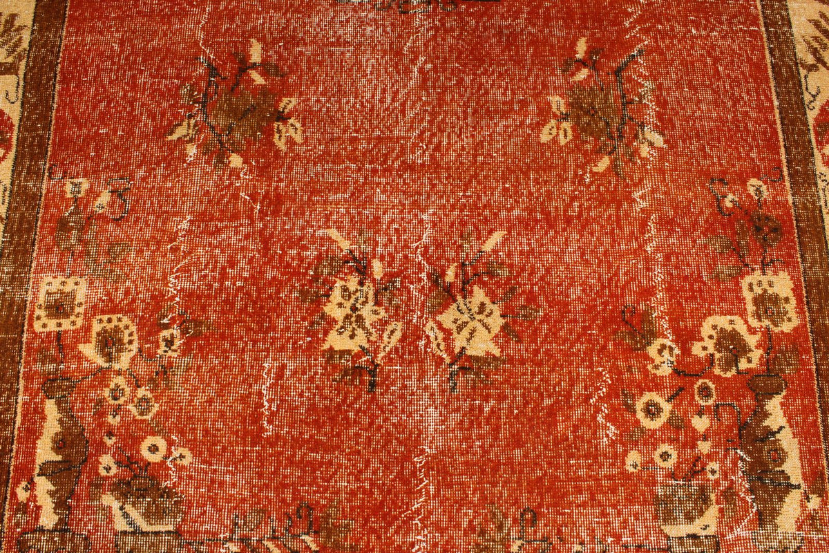6x11 Orange and Beige Turkish Overdyed Rug