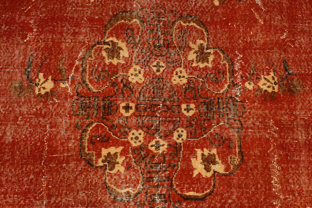6x11 Orange and Beige Turkish Overdyed Rug