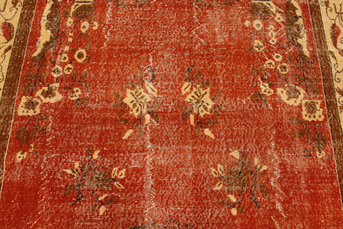 6x11 Orange and Beige Turkish Overdyed Rug