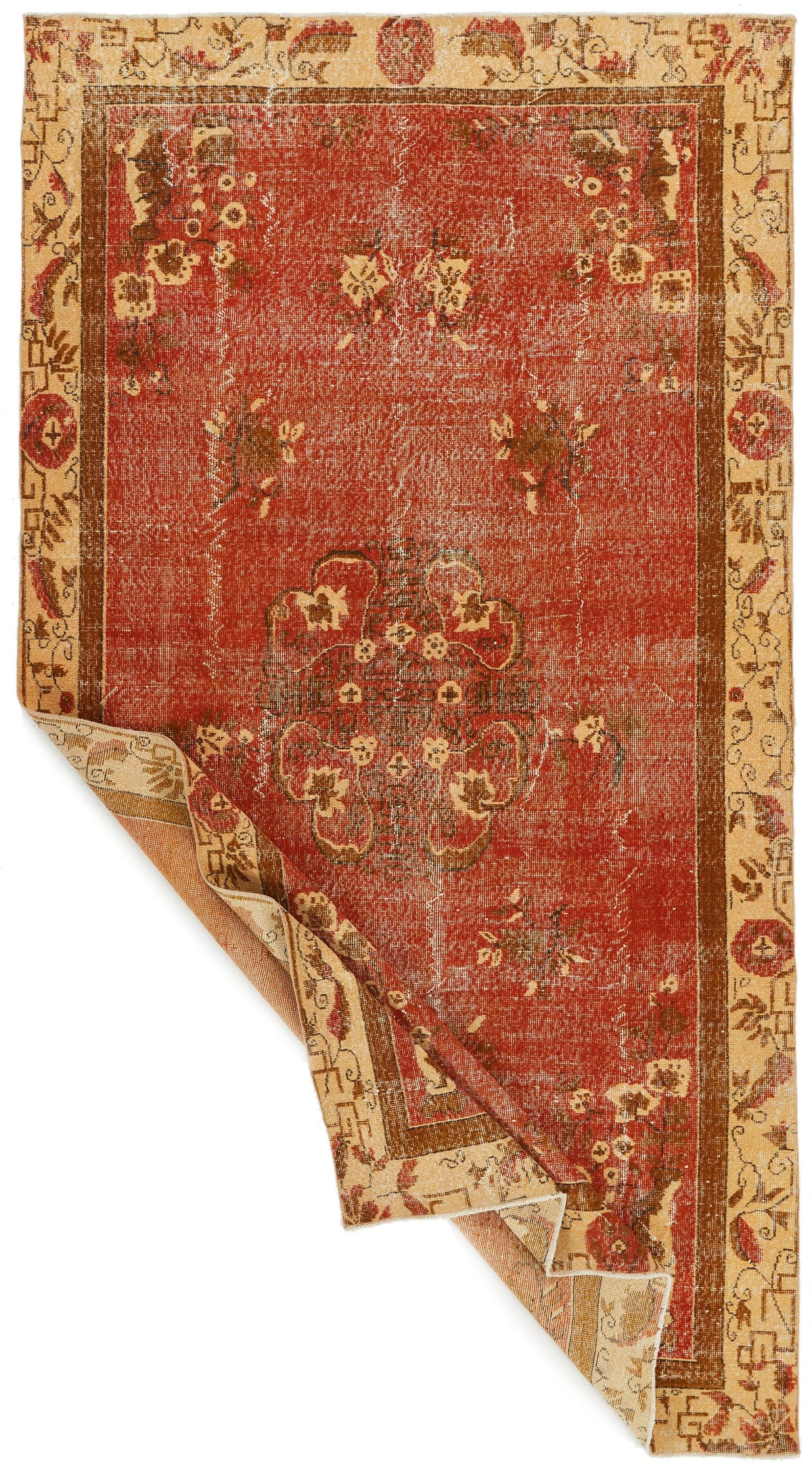 6x11 Orange and Beige Turkish Overdyed Rug