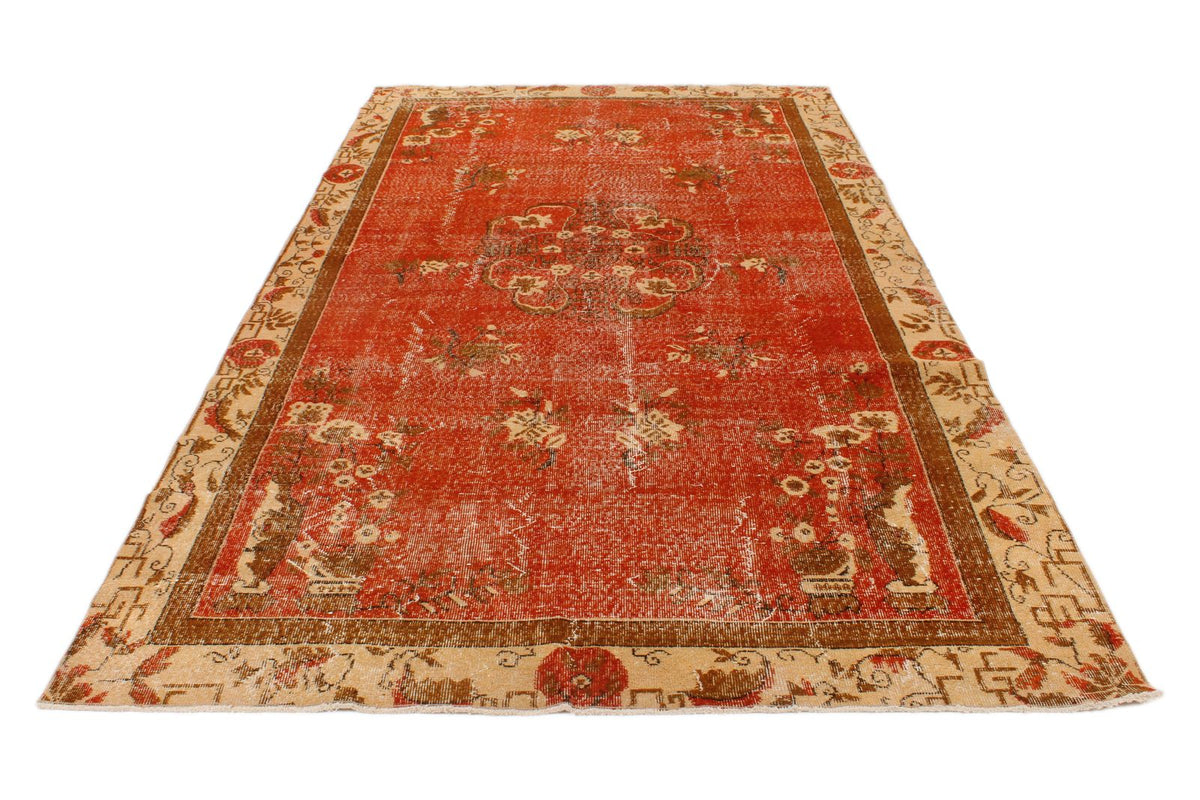 6x11 Orange and Beige Turkish Overdyed Rug