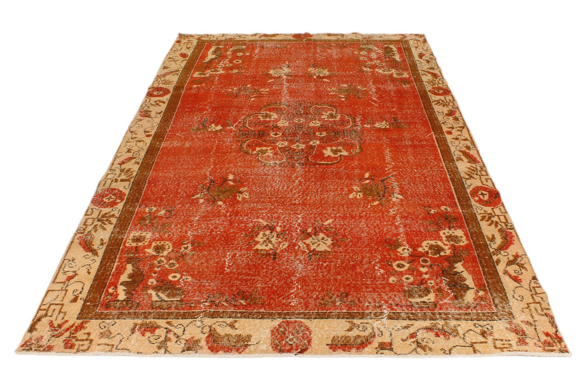 6x11 Orange and Beige Turkish Overdyed Rug