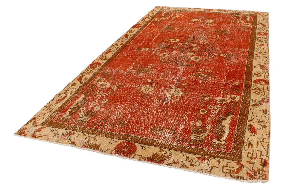 6x11 Orange and Beige Turkish Overdyed Rug