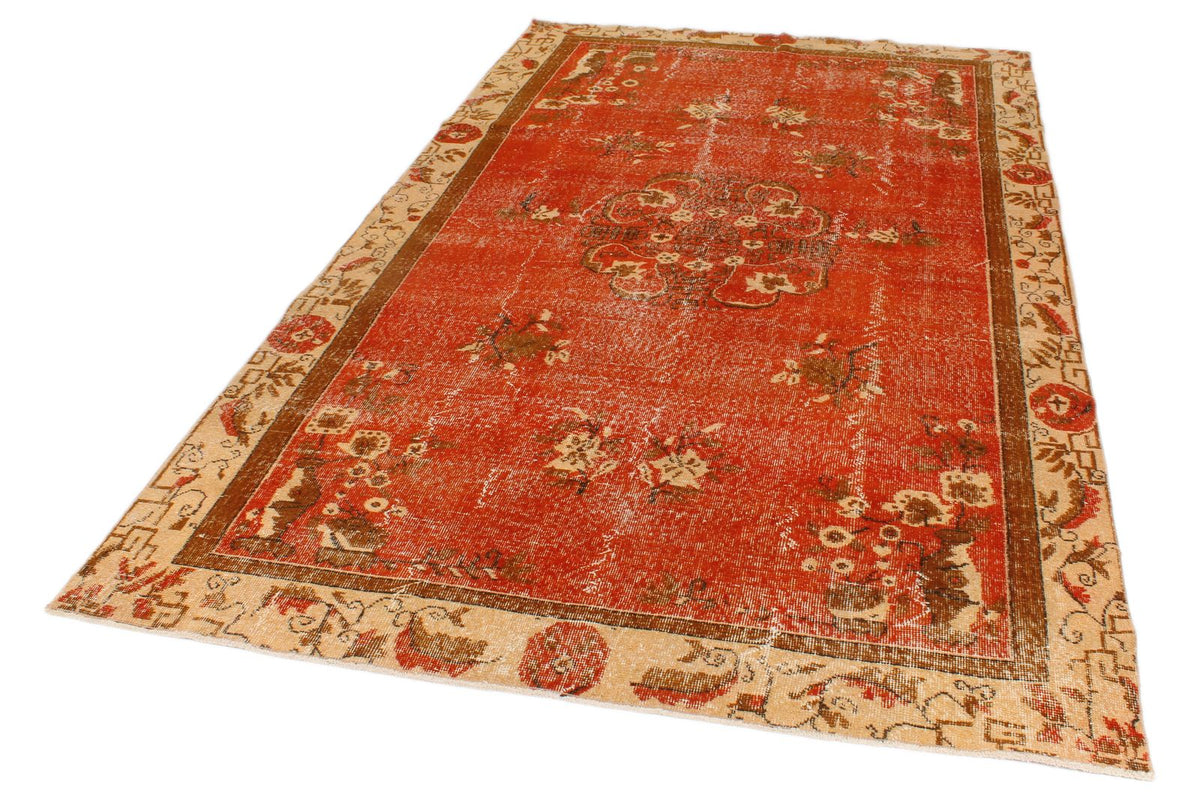 6x11 Orange and Beige Turkish Overdyed Rug