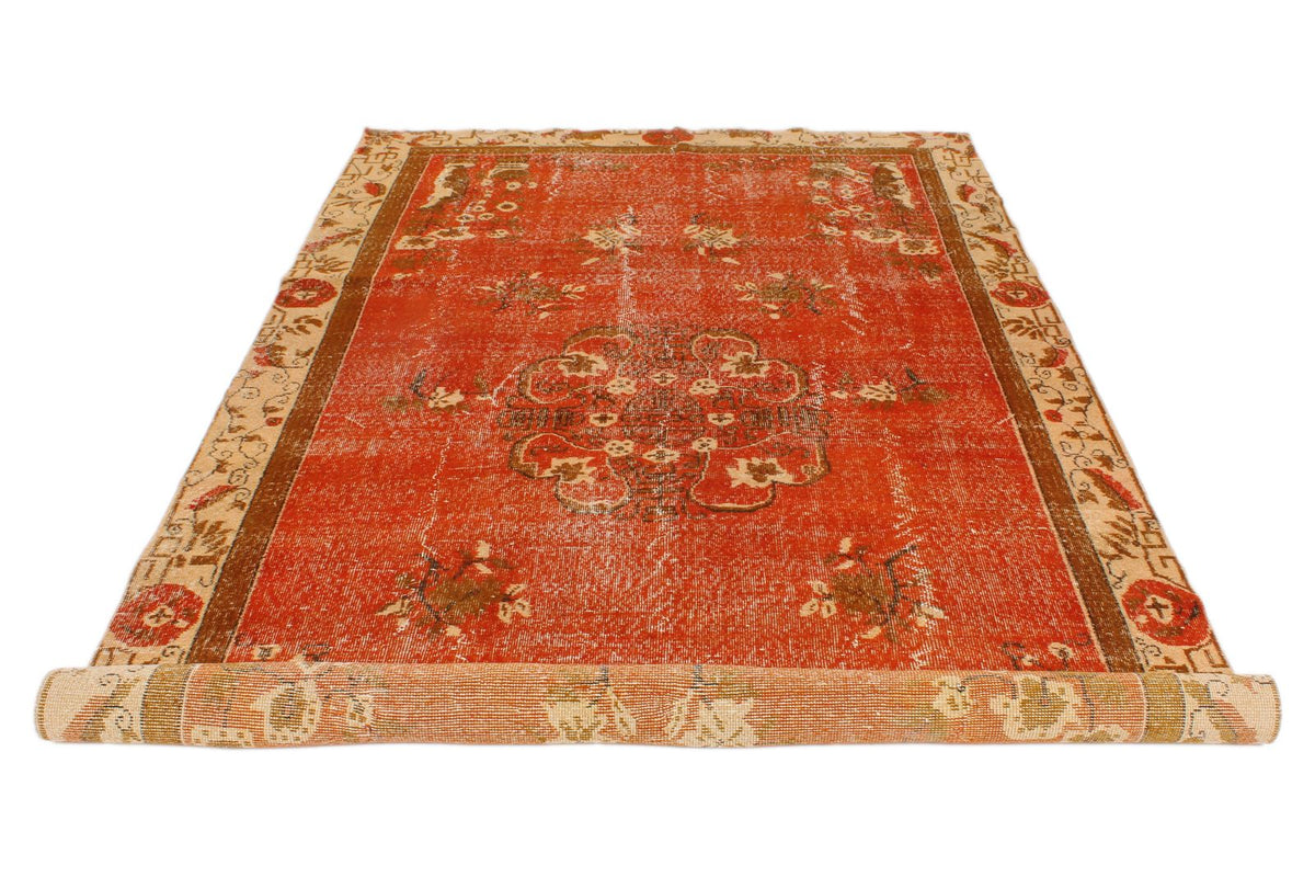 6x11 Orange and Beige Turkish Overdyed Rug