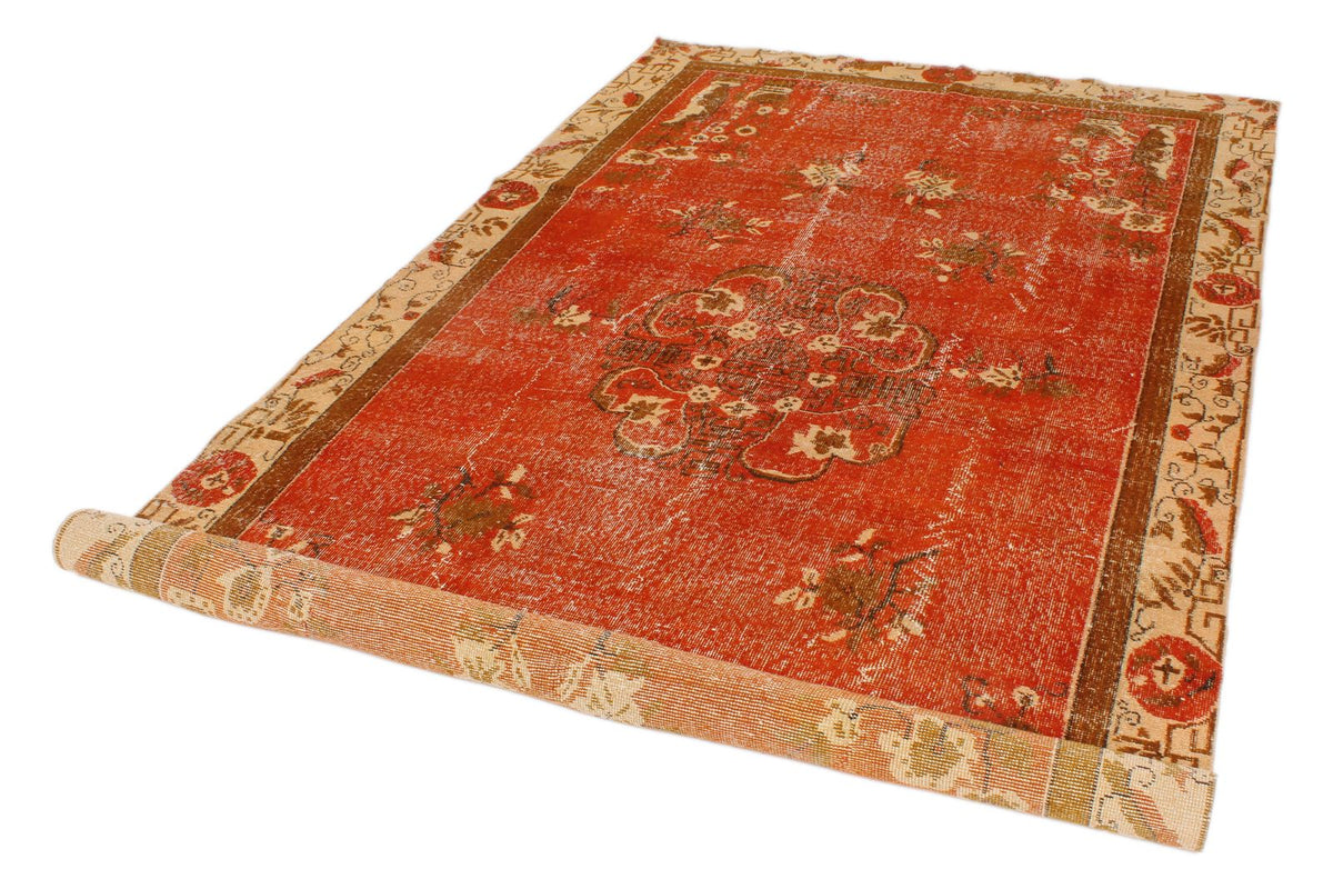 6x11 Orange and Beige Turkish Overdyed Rug