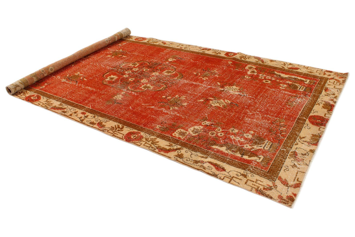 6x11 Orange and Beige Turkish Overdyed Rug
