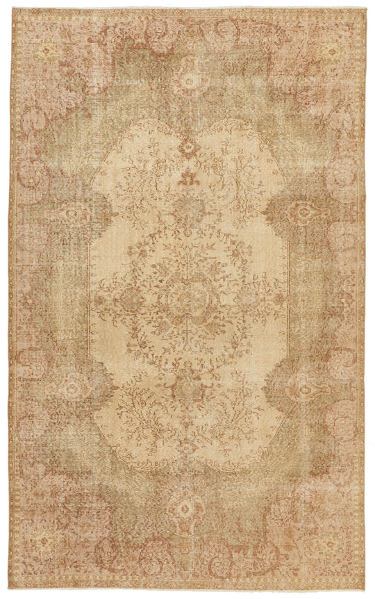 6x9 Ivory and Multicolor Turkish Overdyed Rug