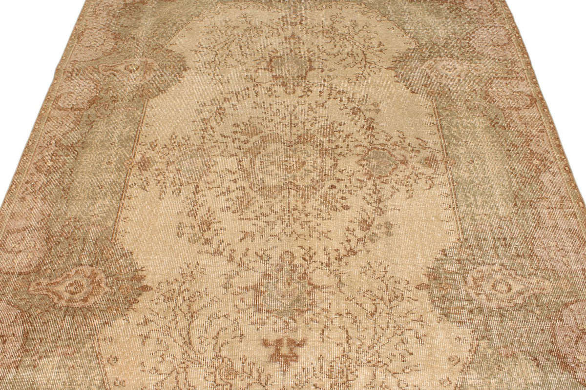 6x9 Ivory and Multicolor Turkish Overdyed Rug