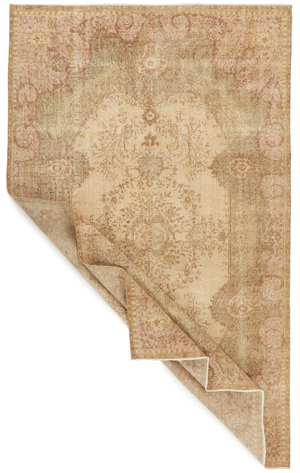 6x9 Ivory and Multicolor Turkish Overdyed Rug