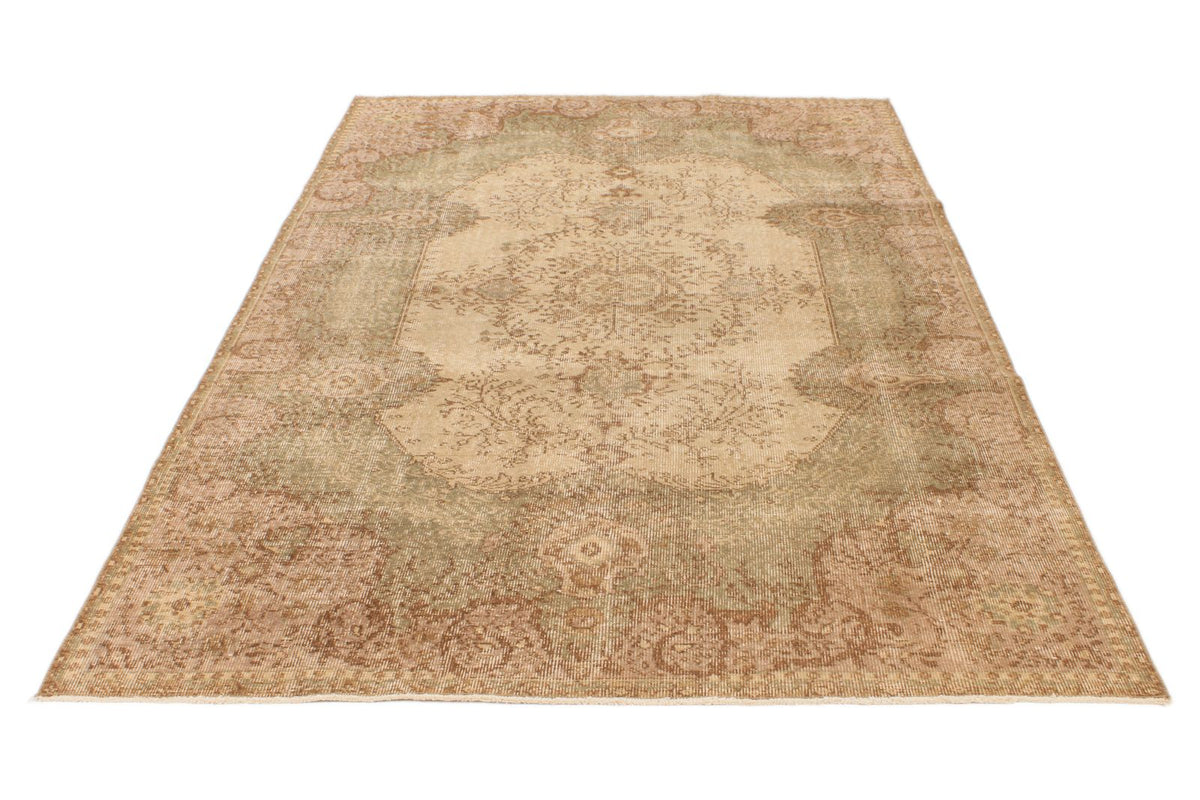 6x9 Ivory and Multicolor Turkish Overdyed Rug