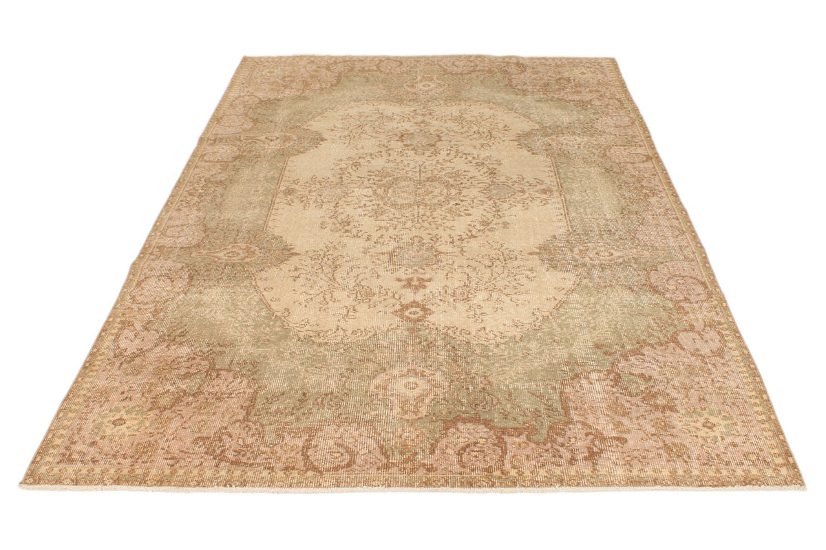 6x9 Ivory and Multicolor Turkish Overdyed Rug