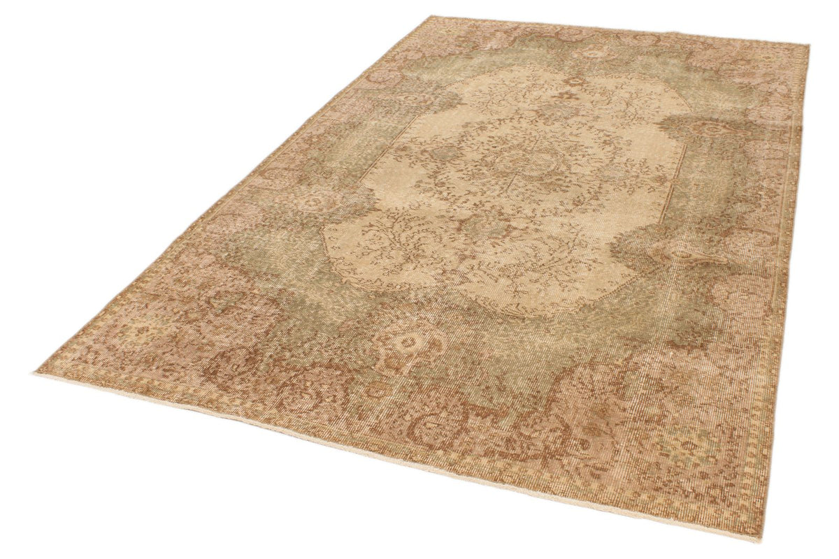 6x9 Ivory and Multicolor Turkish Overdyed Rug