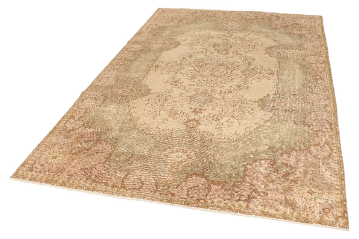 6x9 Ivory and Multicolor Turkish Overdyed Rug