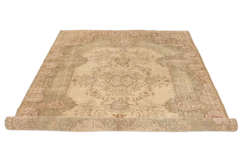 6x9 Ivory and Multicolor Turkish Overdyed Rug