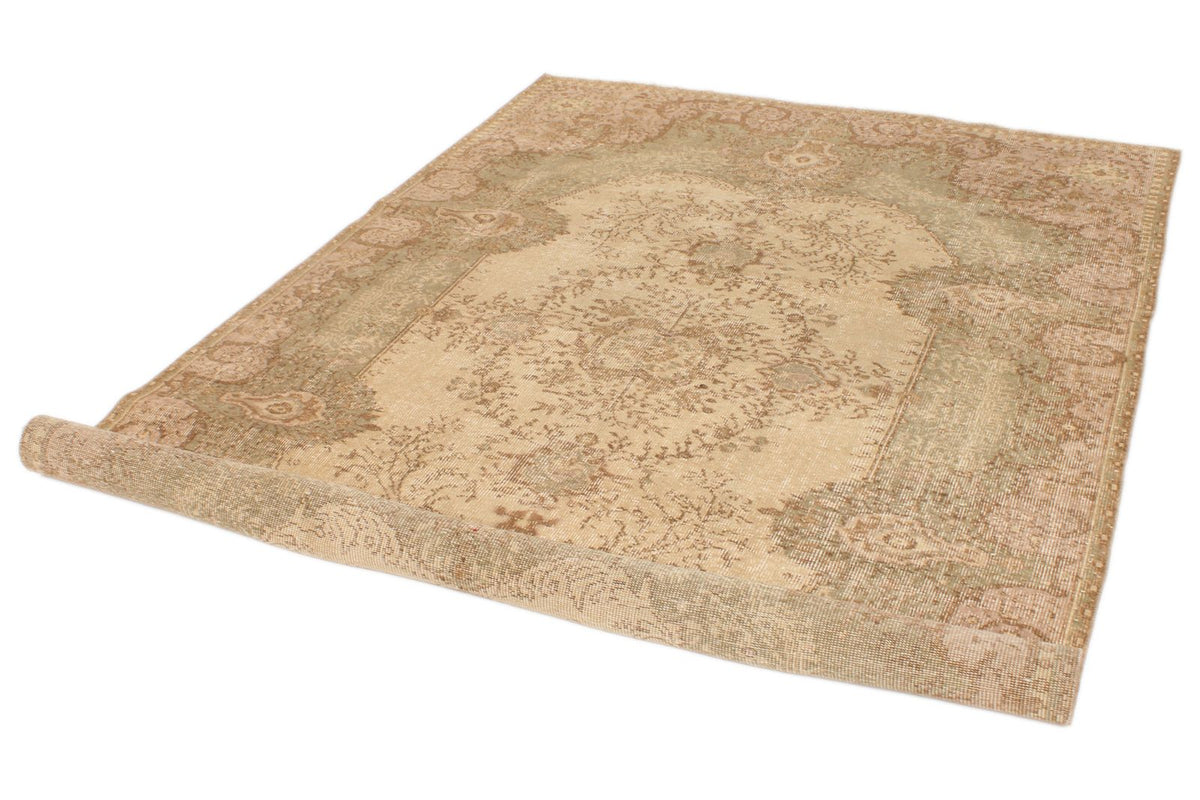 6x9 Ivory and Multicolor Turkish Overdyed Rug