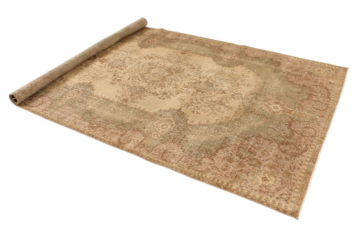 6x9 Ivory and Multicolor Turkish Overdyed Rug