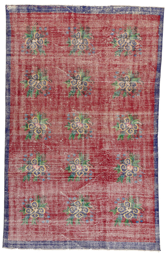 5x8 Red and Navy Turkish Overdyed Rug