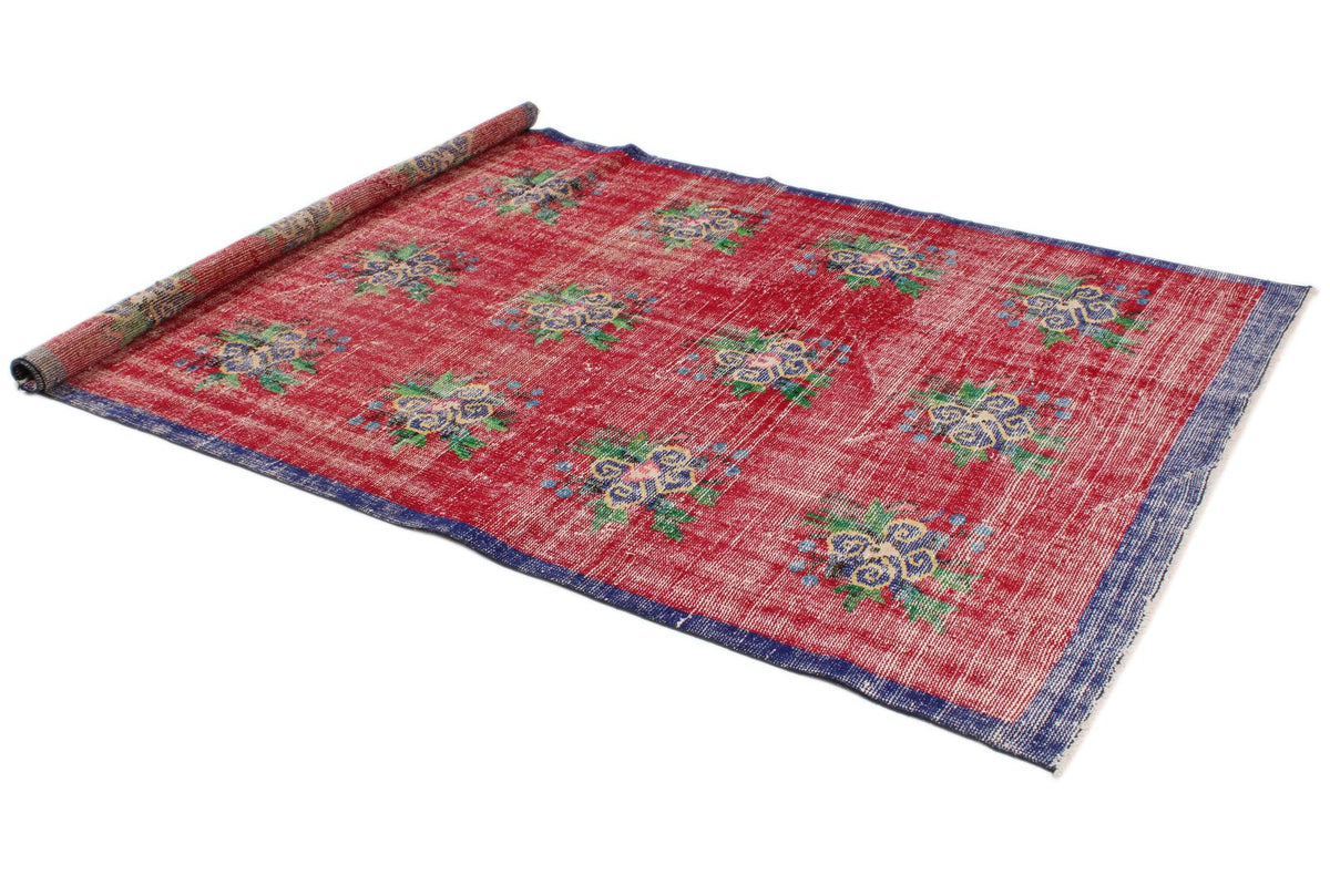 5x8 Red and Navy Turkish Overdyed Rug
