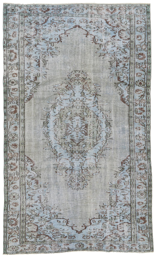 5x9 Blue and Multicolor Turkish Overdyed Rug